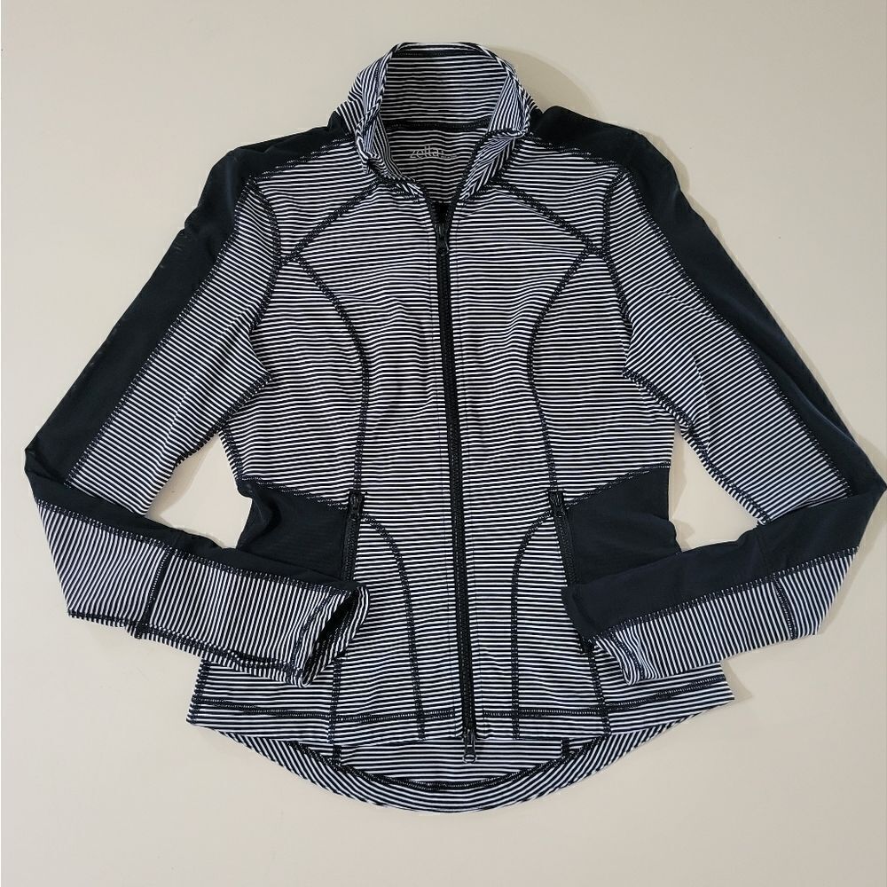 Zella Women's Black Stripe Full Zip Jacket Mesh Inserts